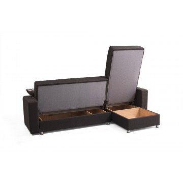 Γωνιακός καναπές κρεβατι μαυρο καφέ με 2 αποθηκευτικούς χώρους