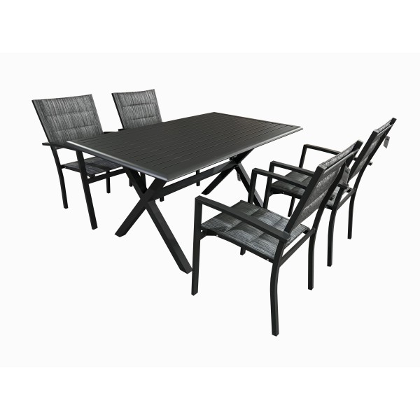 Σετ κήπου 5τμχ αλουμινίου πολυθρόνες στοιβαζομενες με διπλό διάτρητο ανθρακί  HYT-0148 150x90x72εκκ