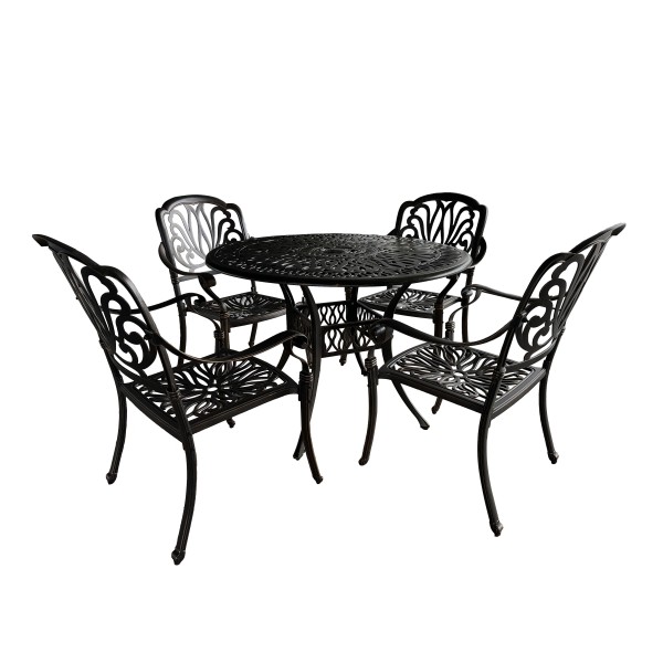 Σετ τραπεζαρία 5 τεμ φερ φοζερ στρογγυλό τραπέζι από μασίφ αλουμίνιο μπρονζε XG18T05 105x105x72