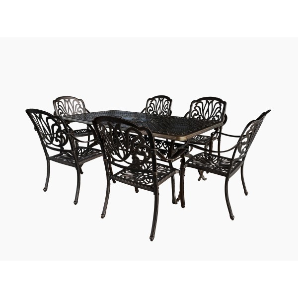 Σετ τραπεζαρία 7 τεμ φερ φοζερ από μασίφ αλουμίνιο σε χρώμα μπρονζε XG18T13 180x90x72εκ