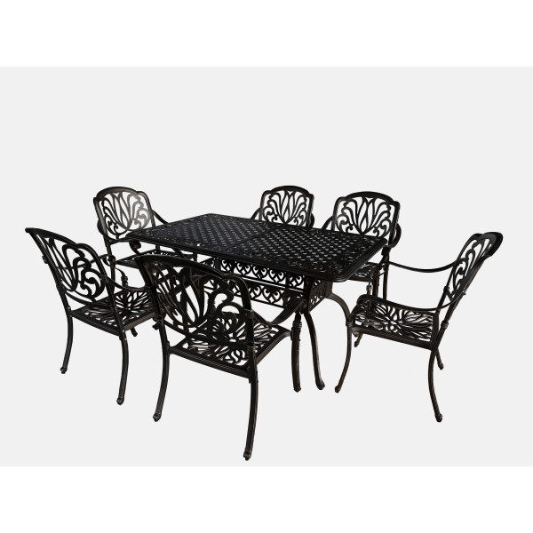 Σετ τραπεζαρία 7 τεμ φερ φοζερ από μασίφ αλουμίνιο σε χρώμα μπρονζε XG18T11 150x90x72