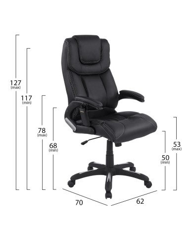 ΚΑΡΕΚΛΑ ΓΡΑΦΕΙΟΥ THORIN HM1050.01 ΜΕ MASSAGE ΜΑΥΡΗ HOMEMARKT 62x70x127Y εκ.