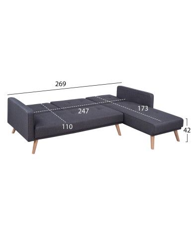 ΚΑΝΑΠΕΣ ΚΡΕΒΑΤΙ ΓΩΝΙΑ ΑΝΑΣΤΡΕΨΙΜΗ TALIA HM3153 ΜΕ ΓΚΡΙ ΥΦΑΣΜΑ 269X152X87Y εκ.