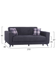 ΚΑΝΑΠΕΣ 3ΘΕΣΙΟΣ KRISTINA HM3165.30 ΓΚΡΙ ΜΕ ΑΝΘΡΑΚΙ ΠΟΔΙΑ 210x80x83 εκ.