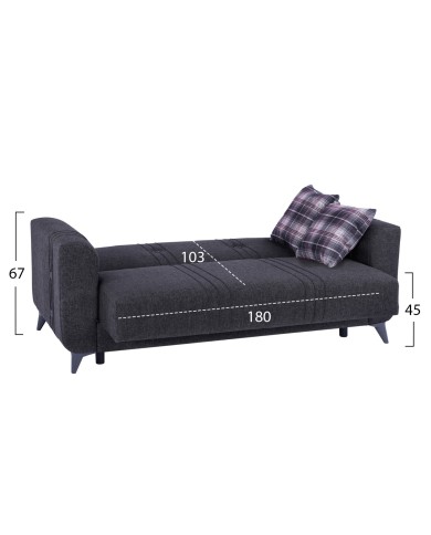ΚΑΝΑΠΕΣ 3ΘΕΣΙΟΣ KRISTINA HM3165.30 ΓΚΡΙ ΜΕ ΑΝΘΡΑΚΙ ΠΟΔΙΑ 210x80x83 εκ.