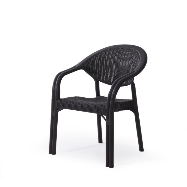 Πολυθρόνα Bamboo ραταν πολυπροπυλενίου γκρι ανθρακι SPC-B018 στοιβαζωμενη επαγγελματική 64x63x82εκ