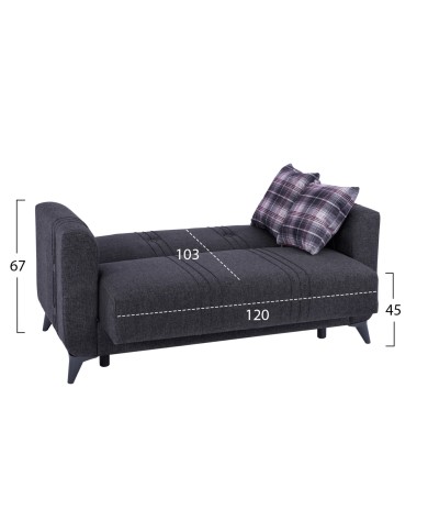 ΚΑΝΑΠΕΣ 2ΘΕΣΙΟΣ KRISTINA HM3165.20 ΓΚΡΙ ΜΕ ΑΝΘΡΑΚΙ ΠΟΔΙΑ 150x80x83 εκ.