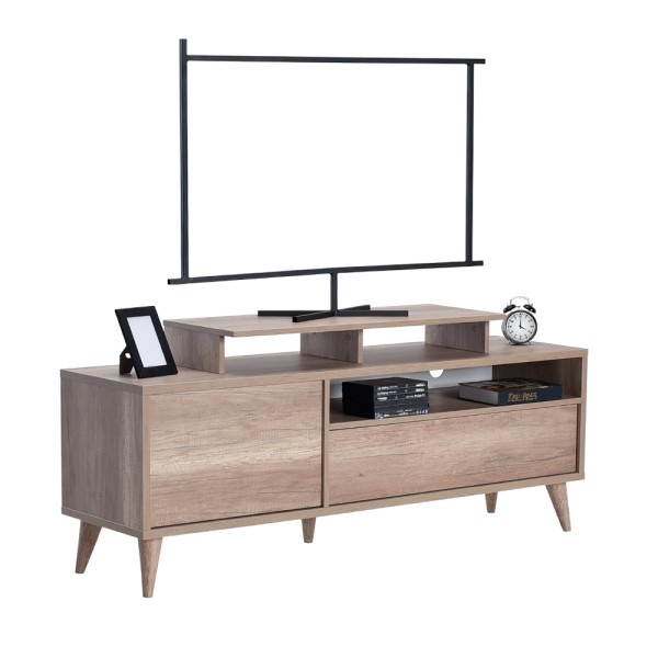 Έπιπλο τηλεόρασης tv ψηλό σταχτί φυσικό με πόδια συρτάρι ντουλάπι και χώρους TVR-511-TT-1 150x40x53εκ