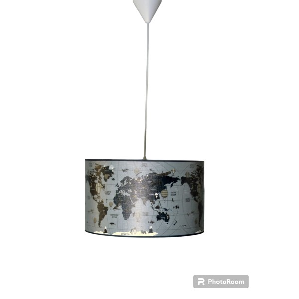 Φωτιστικό υδρόγειος μονοφωτο κρεμαστό Ε27 υφασμάτινο γκρι λευκό με επικάλυψη PVC Φ40X90εκ