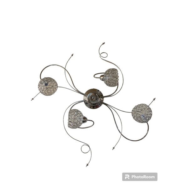 Φωτιστικό οροφής inox sahmeran 4φωτο Ε14 με μεταλλικούς διακοσμητικούς γλόμπους με κρύσταλλα 1mx60x10εκ