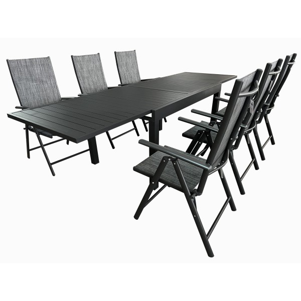 Σετ τραπεζαρία 7 τεμ με επεκτεινόμενο τραπέζι από αλουμίνιο σε χρώμα γκρι ανθρακι πολυθρόνες πτυσσόμενες 135/270x90x72εκ