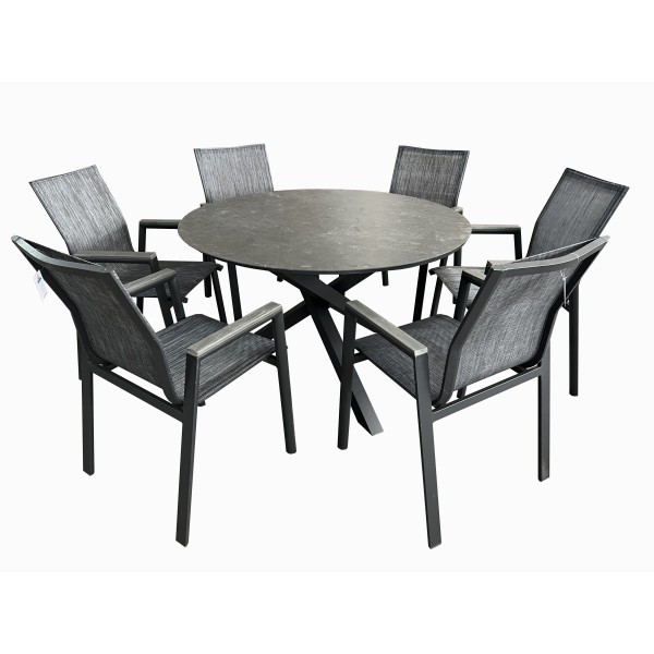 Σετ κήπου τραπεζαρία ροτόντα 7τμχ αλουμινίου πολυθρόνες με polywood σε ανθρακί χρώμα Φ120x75εκ
