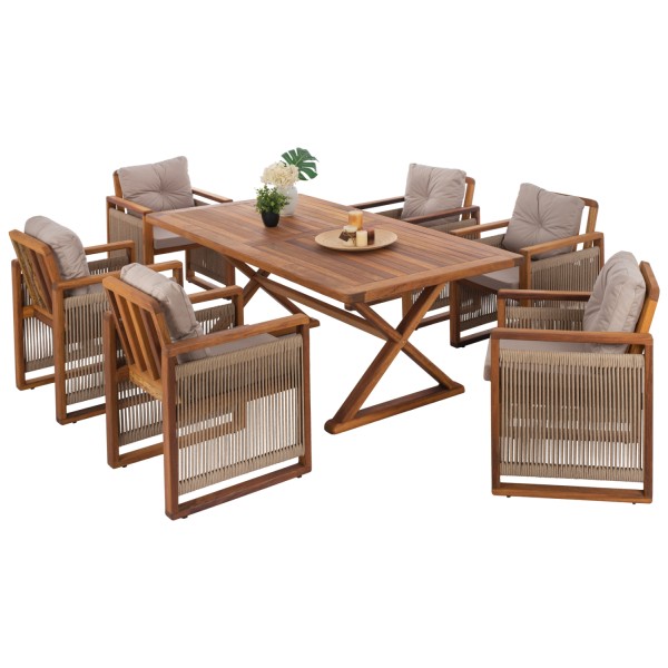 ΣΕΤ ΤΡΑΠΕΖΑΡΙΑ 7ΤΜΧ ΑΠΟ ΜΑΣΙΦ ΞΥΛΟ ΙΡΟΚΟ ΜΕ ΣΧΟΙΝΙ ΜΠΕΖ-ΚΑΦΕ HM5878.01