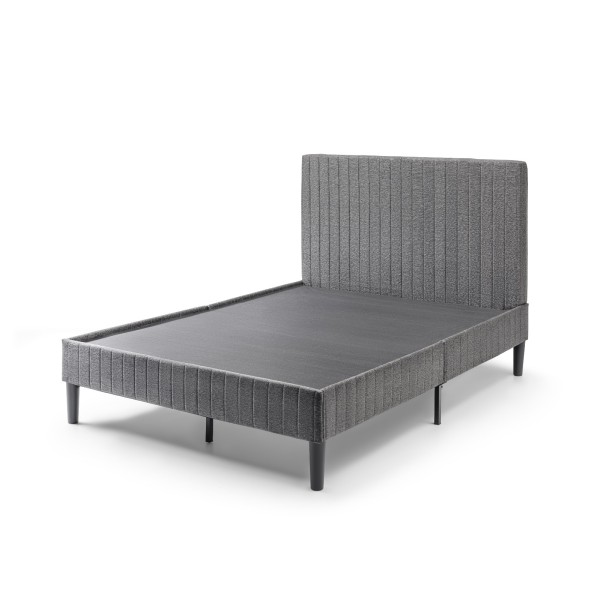 Κρεβάτι υφασμάτινο γκρι υπερδιπλο 160x200 από μεταλλικό σκελετό και ψηλό προσκέφαλο με ξύλινες τάβλες
