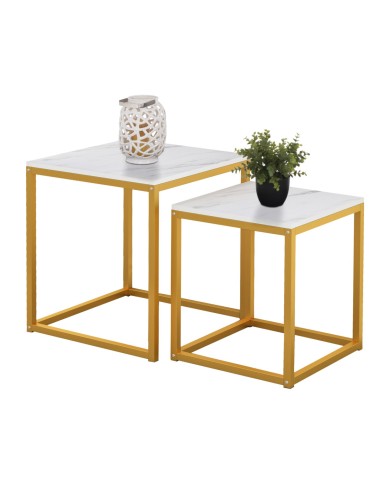 ΖΙΓΚΟΝ GRELAY 2 ΤΕΜ MDF ΟΨΗ ΜΑΡΜΑΡΟΥ & ΜΕΤΑΛΛΟ HM8762.11 45Χ45Χ50εκ. & 37Χ37Χ43 εκ.