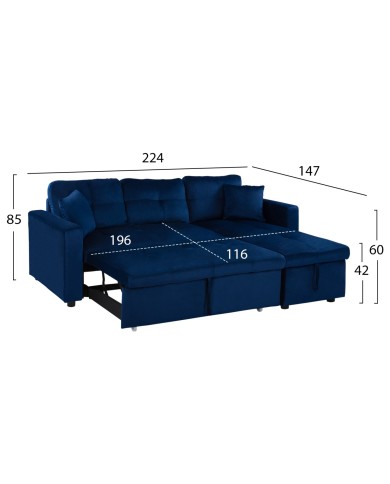 ΚΑΝΑΠΕΣ ΓΩΝΙΑ ΚΡΕΒΑΤΙ WAYNE 224x147x85Υεκ. HM3028.18 ΒΕΛΟΥΔΟ ΜΠΛΕ