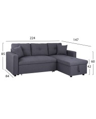 ΚΑΝΑΠΕΣ ΓΩΝΙΑ ΚΡΕΒΑΤΙ WAYNE 224x147x85Υεκ. HM3028.11 ΓΚΡΙ ΥΦΑΣΜΑ
