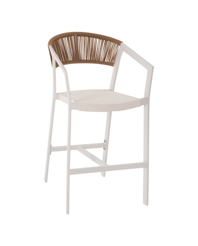 ΣΚΑΜΠΟ ΑΛΟΥΜΙΝΙΟΥ HM5892.12 ΜΕΣΑΙΟΥ ΥΨΟΥΣ RATTAN & TEXTLINE ΛΕΥΚΟ ΜΠΕΖ 56,5x57x99,5