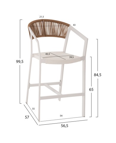 ΣΚΑΜΠΟ ΑΛΟΥΜΙΝΙΟΥ HM5892.12 ΜΕΣΑΙΟΥ ΥΨΟΥΣ RATTAN & TEXTLINE ΛΕΥΚΟ ΜΠΕΖ 56,5x57x99,5