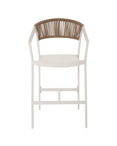ΣΚΑΜΠΟ ΑΛΟΥΜΙΝΙΟΥ HM5892.12 ΜΕΣΑΙΟΥ ΥΨΟΥΣ RATTAN & TEXTLINE ΛΕΥΚΟ ΜΠΕΖ 56,5x57x99,5