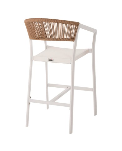 ΣΚΑΜΠΟ ΑΛΟΥΜΙΝΙΟΥ HM5892.12 ΜΕΣΑΙΟΥ ΥΨΟΥΣ RATTAN & TEXTLINE ΛΕΥΚΟ ΜΠΕΖ 56,5x57x99,5