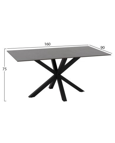 ΤΡΑΠΕΖΙ ΤΡΑΠΕΖΑΡΙΑΣ SYNTEC HM9308.01 SINTERED STONE ΜΑΥΡΟ ΜΕΤΑΛΛΙΚΑ ΠΟΔΙΑ 160x90x75Y εκ.