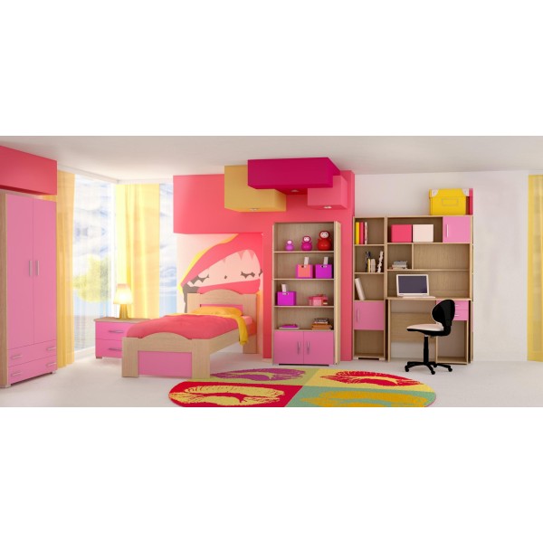 Σετ παιδικό δωμάτιο "Κύμα" δρυς-ροζ 90x200