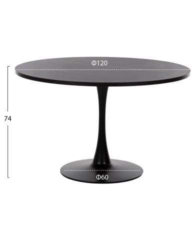 ΤΡΑΠΕΖΙ ΤΡΑΠΕΖΑΡΙΑΣ ROLLO HM9422.02 ΣΤΡΟΓΓΥΛΟ BLACK MARBLE Φ120x74Yεκ.