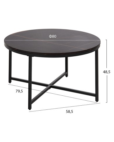 ΤΡΑΠΕΖΙ ΣΑΛΟΝΙΟΥ HM9420.03 BLACK MARBLE ΜΕΛΑΜΙΝΗ-ΜΑΥΡΗ ΜΕΤΑΛΛΙΚΗ ΒΑΣΗ Φ80x48,5Yεκ.