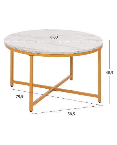 ΤΡΑΠΕΖΙ ΣΑΛΟΝΙΟΥ HM9420.01 WHITE MARBLE ΜΕΛΑΜΙΝΗ-ΧΡΥΣΗ ΜΕΤΑΛΛΙΚΗ ΒΑΣΗ Φ80x48,5Yεκ.