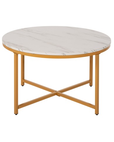 ΤΡΑΠΕΖΙ ΣΑΛΟΝΙΟΥ HM9420.01 WHITE MARBLE ΜΕΛΑΜΙΝΗ-ΧΡΥΣΗ ΜΕΤΑΛΛΙΚΗ ΒΑΣΗ Φ80x48,5Yεκ.