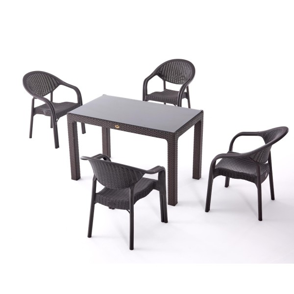 Σετ τραπεζαρία κήπου 5 τεμ τύπου ραταν πολυπροπυλενίου γκρι ανθρακι 120x70x75εκ με τύπου bamboo πολυθρόνες