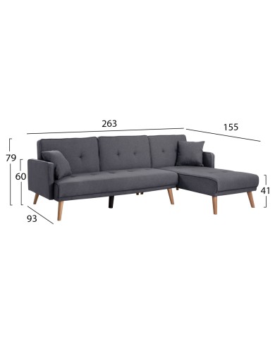 ΓΩΝΙΑΚΟΣ ΚΑΝΑΠΕΣ ΚΡΕΒΑΤΙ ΑΝΑΣΤΡΕΨΙΜΟΣ PANTHEA HM3127.01 ΣΚΟΥΡΟ ΓΚΡΙ 263x155x79Υεκ.