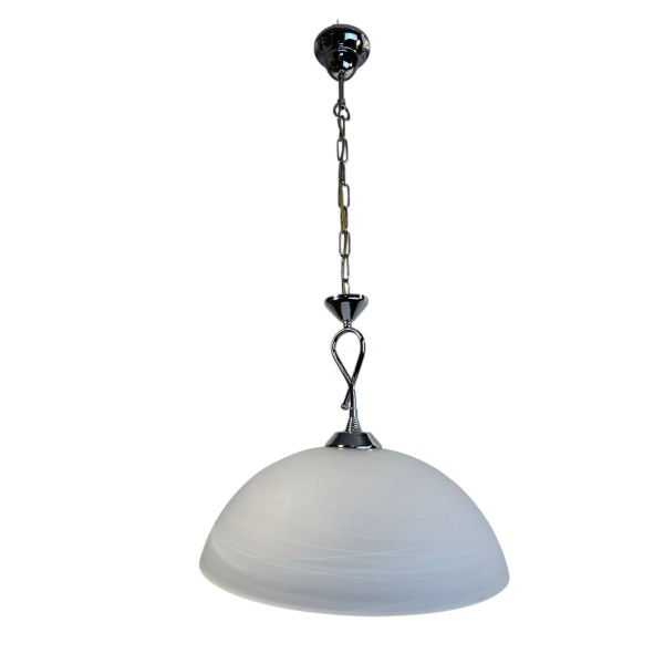 Φωτιστικό Μονοφωτο Κρεμαστό Αλάβαστρο Λευκό Inox αλυσίδα με σχέδιο Ε27 1006-1-40 Φ40x25 -1μ