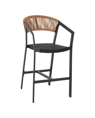 ΣΚΑΜΠΟ ΑΛΟΥΜΙΝΙΟΥ HM5892.15 ΜΕΣΑΙΟΥ ΥΨΟΥΣ RATTAN & TEXTLINE ΜΑΥΡΟ ΜΠΕΖ 55x56,5x99Υ