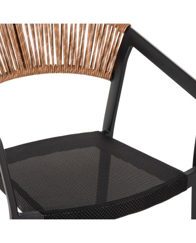 ΣΚΑΜΠΟ ΑΛΟΥΜΙΝΙΟΥ HM5892.15 ΜΕΣΑΙΟΥ ΥΨΟΥΣ RATTAN & TEXTLINE ΜΑΥΡΟ ΜΠΕΖ 55x56,5x99Υ