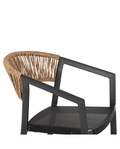 ΣΚΑΜΠΟ ΑΛΟΥΜΙΝΙΟΥ HM5892.15 ΜΕΣΑΙΟΥ ΥΨΟΥΣ RATTAN & TEXTLINE ΜΑΥΡΟ ΜΠΕΖ 55x56,5x99Υ