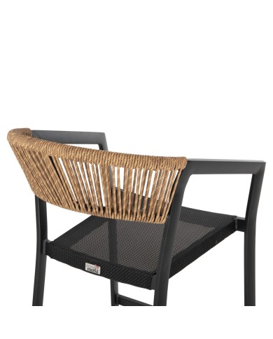 ΣΚΑΜΠΟ ΑΛΟΥΜΙΝΙΟΥ HM5892.15 ΜΕΣΑΙΟΥ ΥΨΟΥΣ RATTAN & TEXTLINE ΜΑΥΡΟ ΜΠΕΖ 55x56,5x99Υ