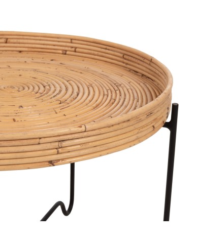 ΤΡΑΠΕΖΑΚΙ ΒΟΗΘΗΤΙΚΟ FLY HM7907 RATTAN ΦΥΣΙΚΟ ΧΡΩΜΑ-ΜΕΤΑΛΛΙΚΗ ΒΑΣΗ ΜΑΥΡΗ Φ50x40Υεκ.