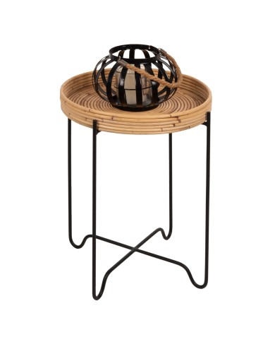 ΤΡΑΠΕΖΑΚΙ ΒΟΗΘΗΤΙΚΟ FLY HM7906 RATTAN ΦΥΣΙΚΟ ΧΡΩΜΑ-ΜΕΤΑΛΛΙΚΗ ΒΑΣΗ ΜΑΥΡΗ Φ40x53Yεκ.