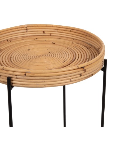 ΤΡΑΠΕΖΑΚΙ ΒΟΗΘΗΤΙΚΟ FLY HM7906 RATTAN ΦΥΣΙΚΟ ΧΡΩΜΑ-ΜΕΤΑΛΛΙΚΗ ΒΑΣΗ ΜΑΥΡΗ Φ40x53Yεκ.