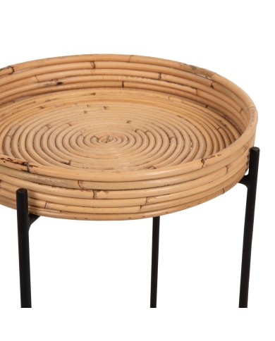ΤΡΑΠΕΖΑΚΙ ΒΟΗΘΗΤΙΚΟ FLY HM7905 RATTAN ΦΥΣΙΚΟ ΧΡΩΜΑ-ΜΕΤΑΛΛΙΚΗ ΒΑΣΗ ΜΑΥΡΗ Φ32x48Yεκ.