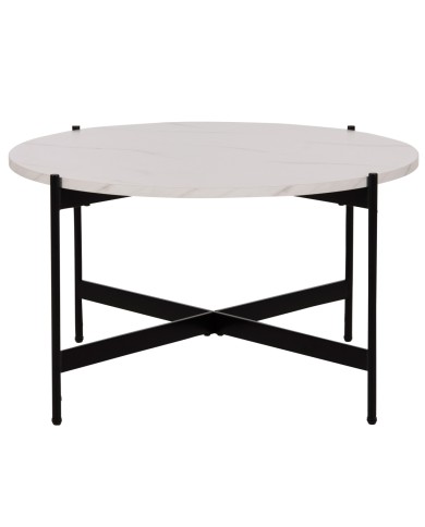 ΤΡΑΠΕΖΙ ΣΑΛΟΝΙΟΥ HM9588.05 MDF ΛΕΥΚΟ ΜΑΡΜΑΡΟ-ΜΑΥΡΗ ΜΕΤΑΛΛΙΚΗ ΒΑΣΗ Φ80x45Υεκ.