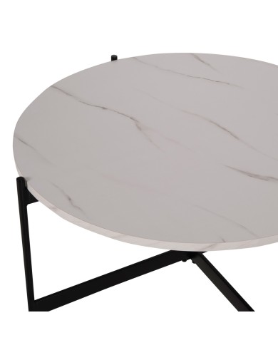 ΤΡΑΠΕΖΙ ΣΑΛΟΝΙΟΥ HM9588.05 MDF ΛΕΥΚΟ ΜΑΡΜΑΡΟ-ΜΑΥΡΗ ΜΕΤΑΛΛΙΚΗ ΒΑΣΗ Φ80x45Υεκ.