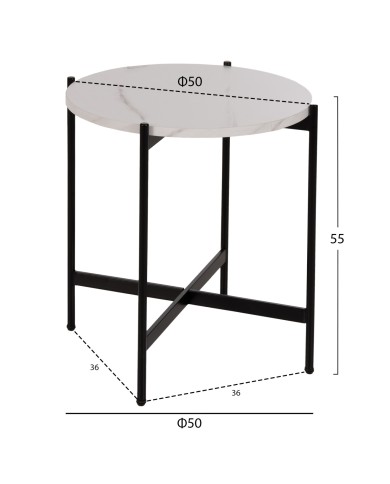 ΒΟΗΘΗΤΙΚΟ ΤΡΑΠΕΖΙ HM9589.05 MDF ΛΕΥΚΟ ΜΑΡΜΑΡΟ-ΜΑΥΡΗ ΜΕΤΑΛΛΙΚΗ ΒΑΣΗ Φ50x55Υεκ.