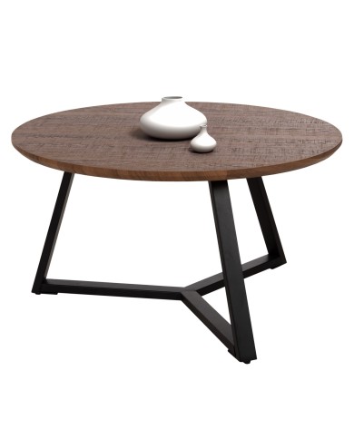 ΤΡΑΠΕΖΙ ΣΑΛΟΝΙΟΥ ΣΤΡΟΓΓΥΛΟ ROCKET HM9586.04 MDF WALNUT-ΜΑΥΡΗ ΣΑΓΡΕ ΒΑΣΗ Φ80x42Υεκ.