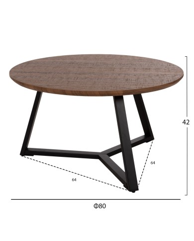 ΤΡΑΠΕΖΙ ΣΑΛΟΝΙΟΥ ΣΤΡΟΓΓΥΛΟ ROCKET HM9586.04 MDF WALNUT-ΜΑΥΡΗ ΣΑΓΡΕ ΒΑΣΗ Φ80x42Υεκ.