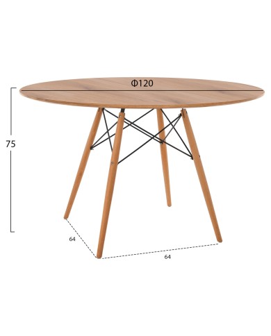 ΤΡΑΠΕΖΙ MINIMAL ΣΤΡΟΓΓΥΛΟ HM8454.04 MDF ΣΕ ΦΥΣΙΚΟ-ΠΟΔΙΑ ΟΞΙΑΣ ΣΕ ΦΥΣΙΚΟ Φ120Χ75Υεκ.