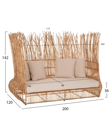 ΚΑΝΑΠΕΣ ΕΞ. ΧΩΡΟΥ ZEPHYR HM5988 ΚΑΛΑΜΙΑ RATTAN ΦΥΣΙΚΟ-ΜΠΕΖ ΜΑΞΙΛΑΡΙΑ 200x120x142Yεκ.