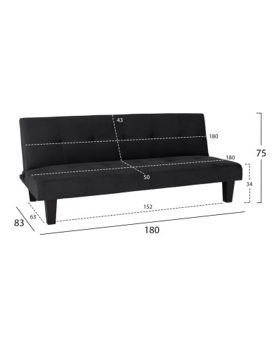 ΚΑΝΑΠΕΣ ΚΡΕΒΑΤΙ ODESSA HM3000.14 ΜΑΥΡΟ ΒΕΛΟΥΔΟ 180x83x75Y εκ.